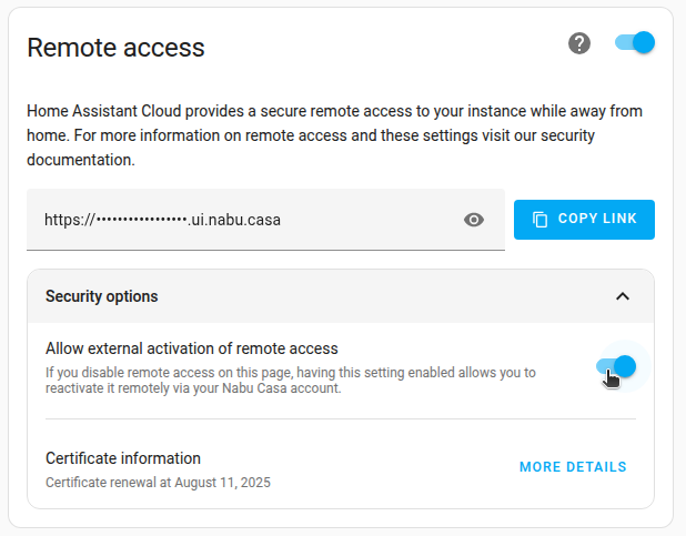 Screenshot of the option to enable remote access from outside the network.
