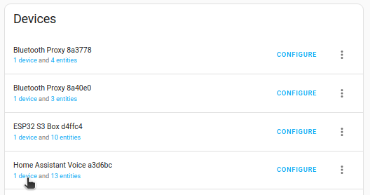 Screenshot of the device list