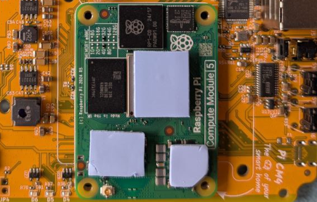 Top view of the board, showing how to install the heat pads