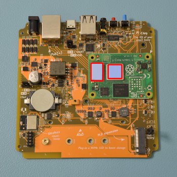 Top view of the board, with the CM4 installed